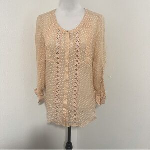 Vintage Anthropologie Meadow Rue Peach Medium Long Sleeve Button Blouse 75% Silk